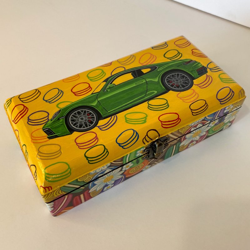 wooden box Sweet Drive, Porsche 911, green car, handmade art, home decor, design - 擺飾/家飾品 - 木頭 多色