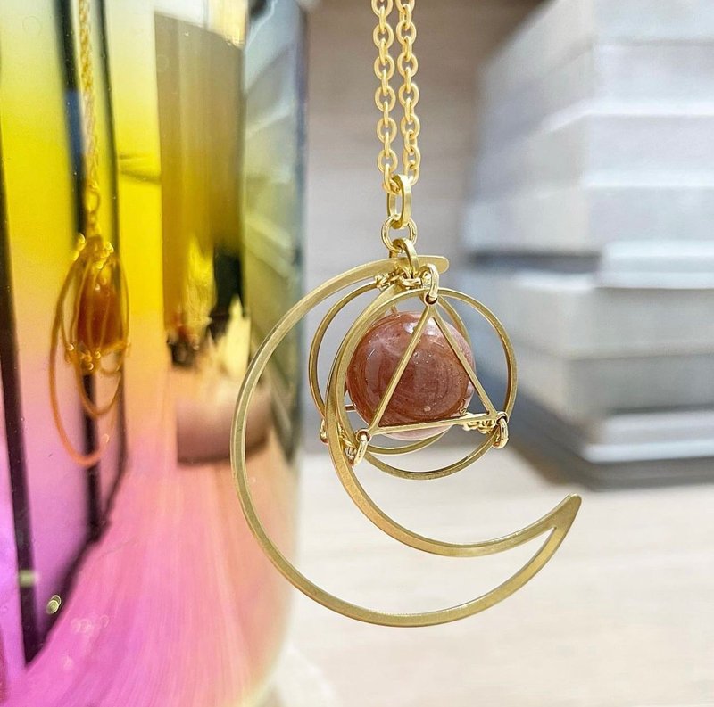 The Moon 太陽石 月亮 黃銅 頸鏈 水晶頸鍊 情人節禮物 - 項鍊 - 銅/黃銅 白色