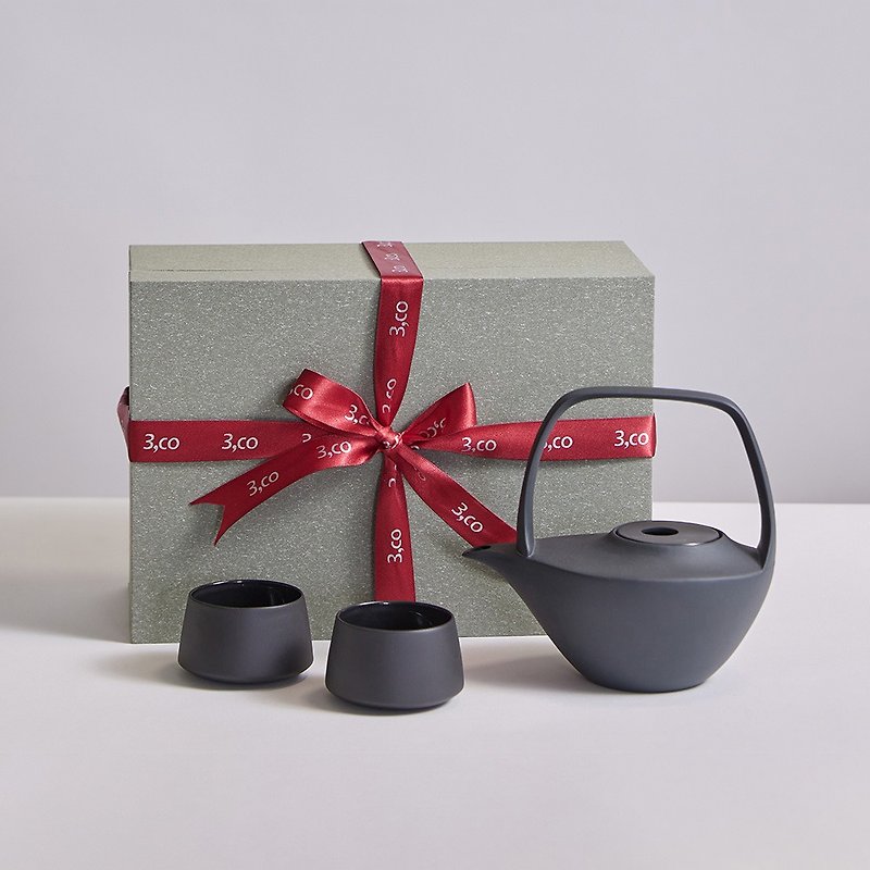 【3,co】Shuibo Beam Pot Gift Box Set (4 Pieces) - Black - Teapots & Teacups - Porcelain Black