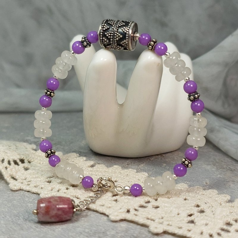 Bracelet water foam purple mica pink tourmaline hand beads 925 silver Gemstone jewelry - สร้อยข้อมือ - เครื่องเพชรพลอย 