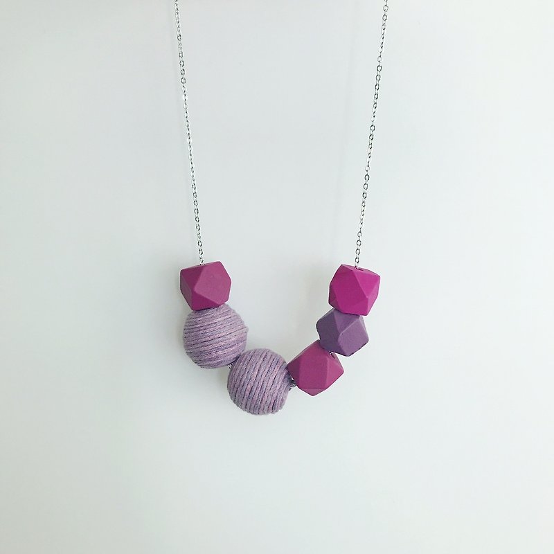LaPerle purple necklace pink geometric wooden bead necklace bead necklace necklace necklace birthday gift Christmas gift - สร้อยติดคอ - ไม้ สีม่วง