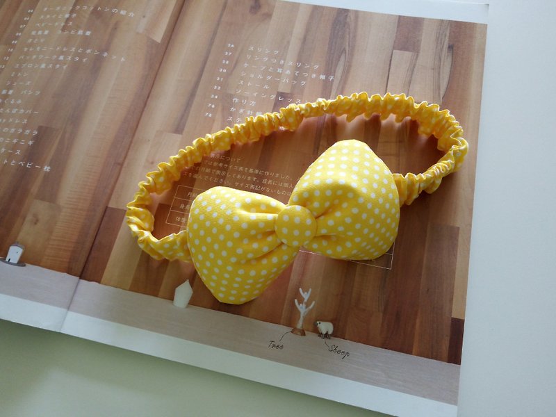 黃底小點點彌月禮物 蝴蝶結髮帶 嬰兒髮帶 頭飾 - 圍兜/口水巾 - 棉．麻 黃色