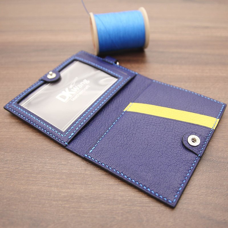 Multi-functional ID Holder - ที่ใส่บัตรคล้องคอ - หนังแท้ สีน้ำเงิน