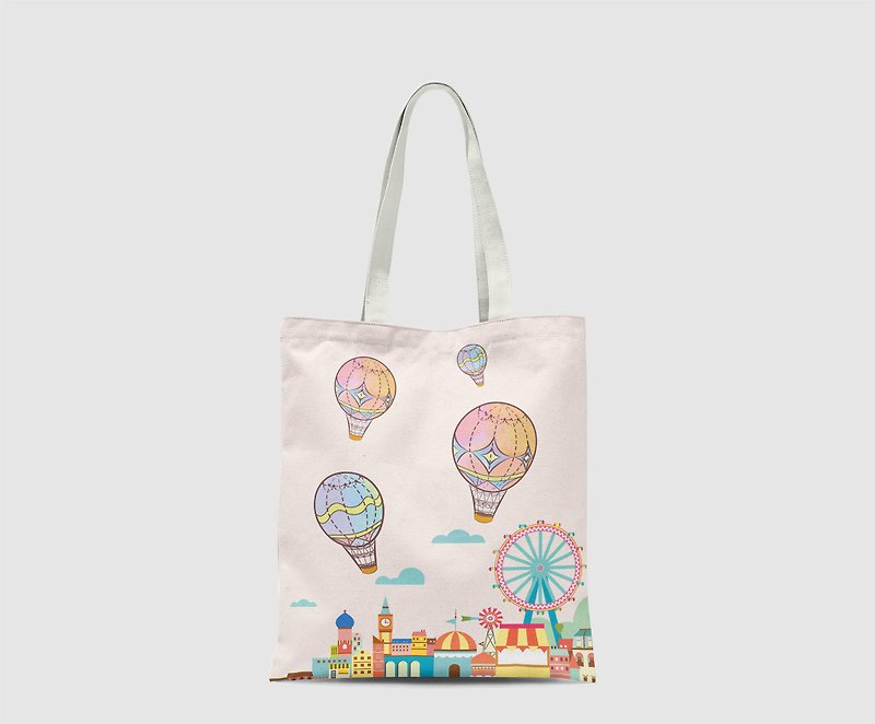 熱氣球 輕氣球 摩天輪 單肩 帆布袋 環保袋 購物 拉鏈 - 手袋/手提袋 - 其他材質 多色