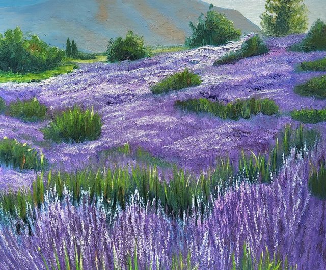フレンチラベンダー 絵画 風景 オリジナルアート 山のアートワーク