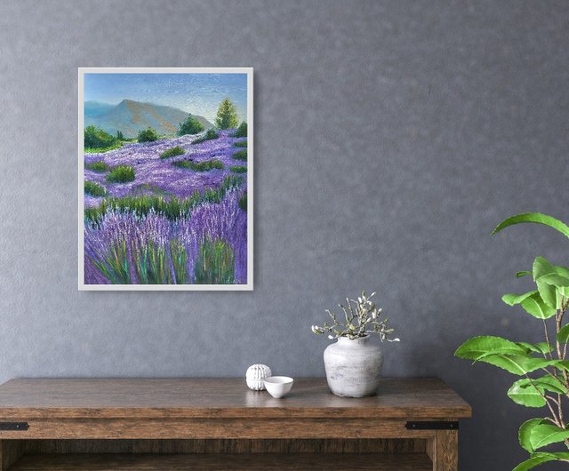 フレンチラベンダー 絵画 風景 オリジナルアート 山のアートワーク