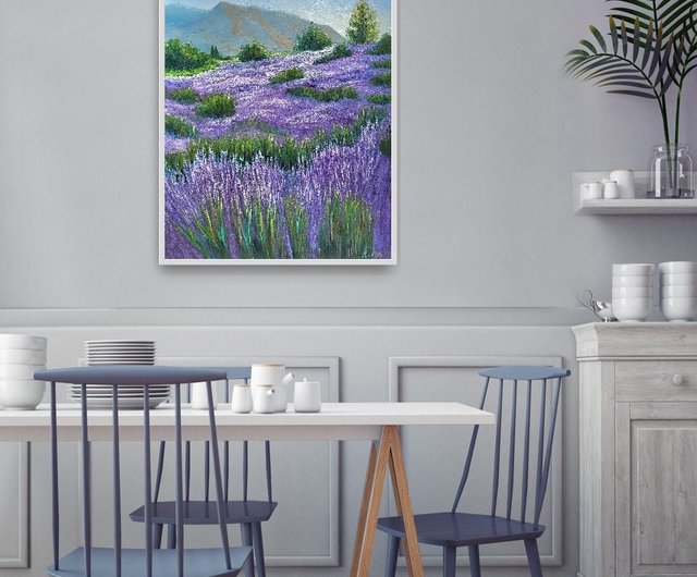フレンチラベンダー 絵画 風景 オリジナルアート 山のアートワーク