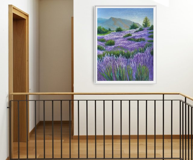 フレンチラベンダー 絵画 風景 オリジナルアート 山のアートワーク