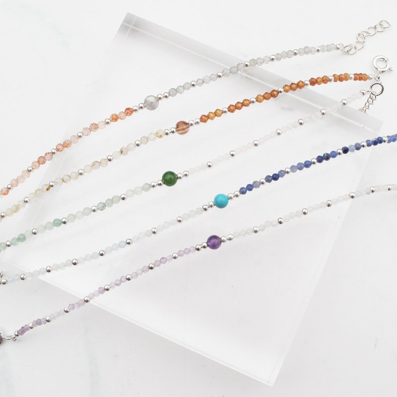 [Crystal Bracelet] Colorful Crystal x Natural Stone 1 | Pure Silver Crystal Thin Bracelet | - Bracelets - Crystal Multicolor