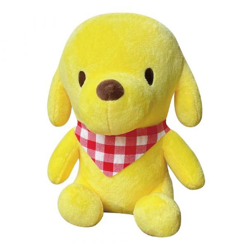 [Exclusive sale] Plaid Scarf Dog Manager Sitting Puppet 18cm - ของเล่นเด็ก - เส้นใยสังเคราะห์ สีเหลือง