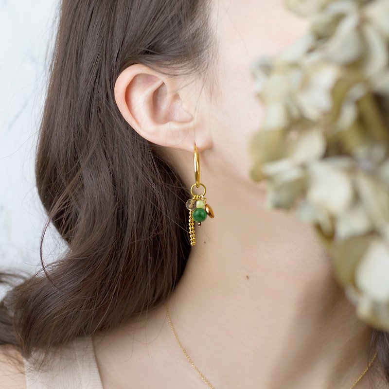 May birth lucky earrings Mai Hoops - ต่างหู - เครื่องประดับพลอย สีทอง