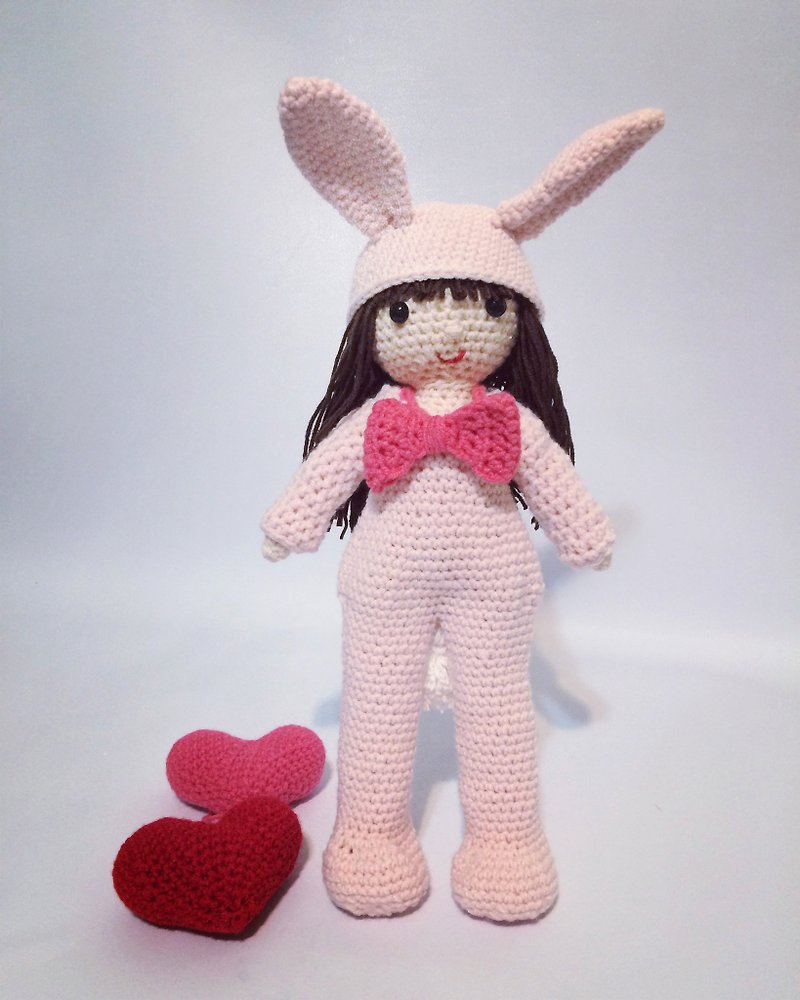 Aprilnana_Customized_Pink Bunny Girl - ตุ๊กตา - ผ้าฝ้าย/ผ้าลินิน สึชมพู