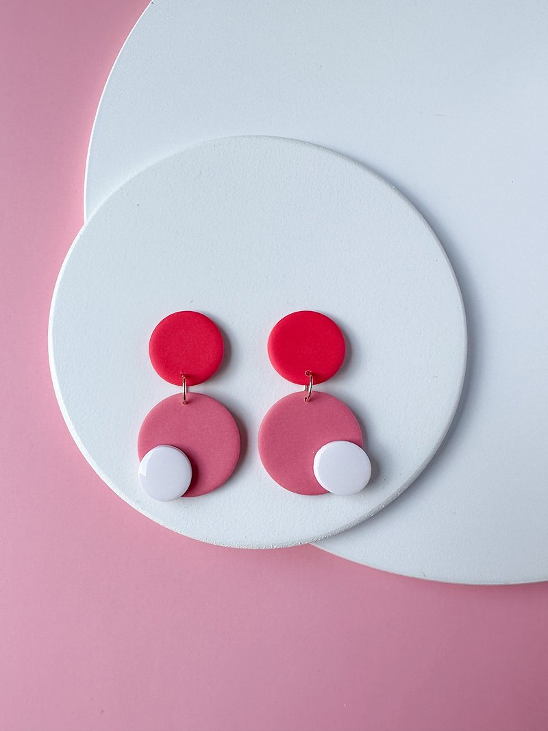 • Handcrafted Polymer Clay Earrings • Barbie Series Circles - Earrings & Clip-ons - Pottery Pink
