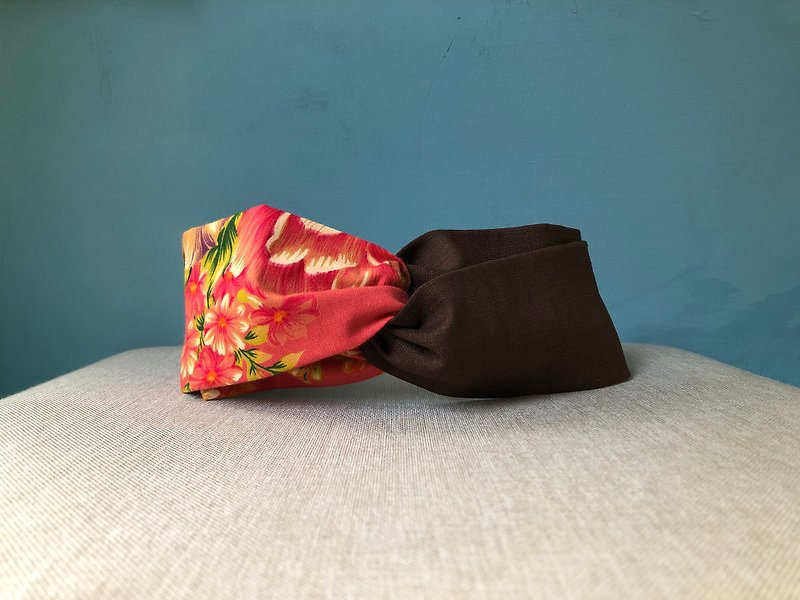 Shuangpin headband / Hakka bedding-Coffee / Hakka flower cloth - Headbands - Cotton & Hemp Brown