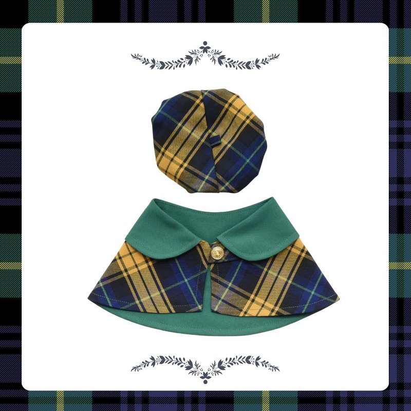 Handmade Tartan Pet Beret & British Cape-Fashion Outfit- Dog【ZAZAZOO】 - Clothing & Accessories - Cotton & Hemp Green