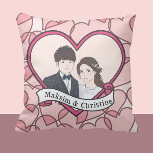 hkgiftforu 【情侶禮物】【結婚禮物】插畫客製抱枕-Pink Heart款式