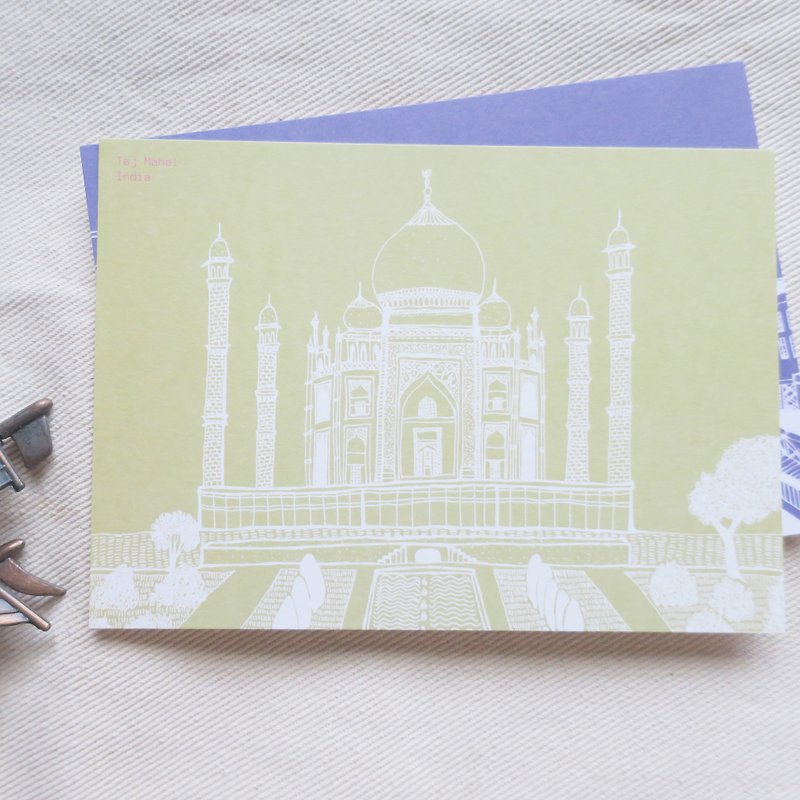 Travel landscape India-Taj Mahal / illustration postcard - การ์ด/โปสการ์ด - กระดาษ สีกากี
