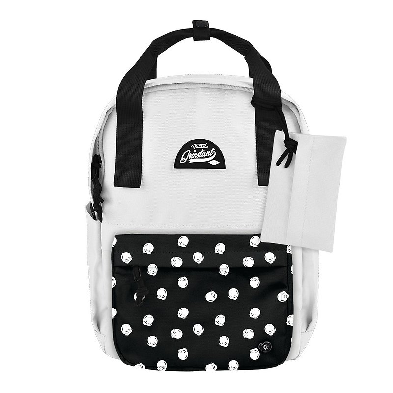 Grinstant mix and match detachable 13-inch backpack-black and white series (white with white dots) - กระเป๋าเป้สะพายหลัง - เส้นใยสังเคราะห์ ขาว