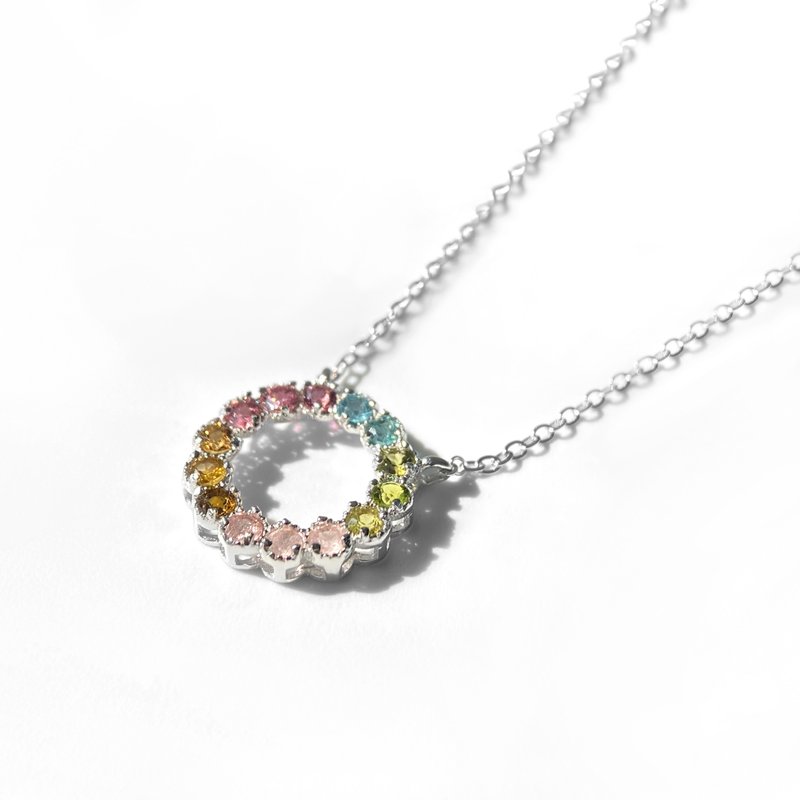 15% off for 2 pieces | Colored Tourmaline Sterling Silver Necklace (Rainbow Streamer) - สร้อยคอ - เงินแท้ 