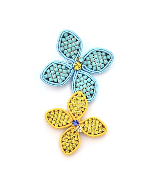 Olga Sergeychuk jewelry Brooch Blossom! in blue and yellow colors Christmas Gift Wrapping