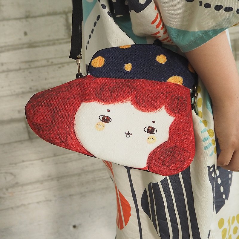Painter hat buns Miss Messenger bag small backpack hand-painted bag handmade exchange gifts - กระเป๋าแมสเซนเจอร์ - ผ้าฝ้าย/ผ้าลินิน สีแดง