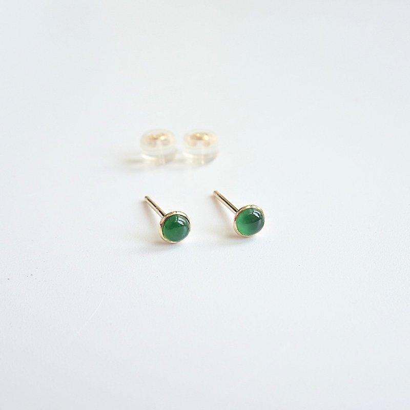 Natural Burmese Jadeite Cabochon Bezel Set 18K Yellow Solid Gold Stud Earrings - Earrings & Clip-ons - Jade Green