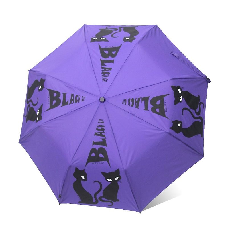 【Italy H.DUE.O】 classic black cat anti-UV tri-fold semi-automatic umbrella - Umbrellas & Rain Gear - Waterproof Material Multicolor