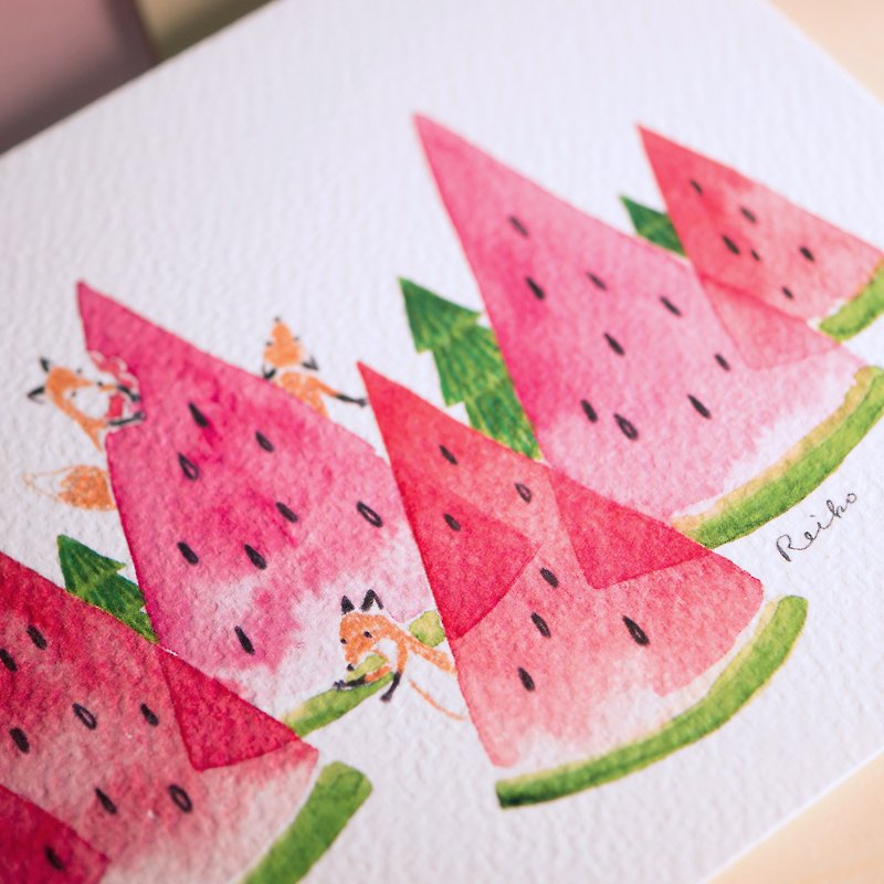 Fox watermelon mountain │ postcard - Cards & Postcards - Paper 