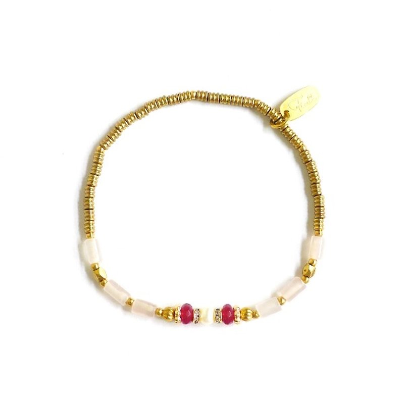 Love x Pink Pearl Stone 18K Gold [Coronation Ceremony under the Arc de Triomphe] Elastic Bracelet - Bracelets - Gemstone 