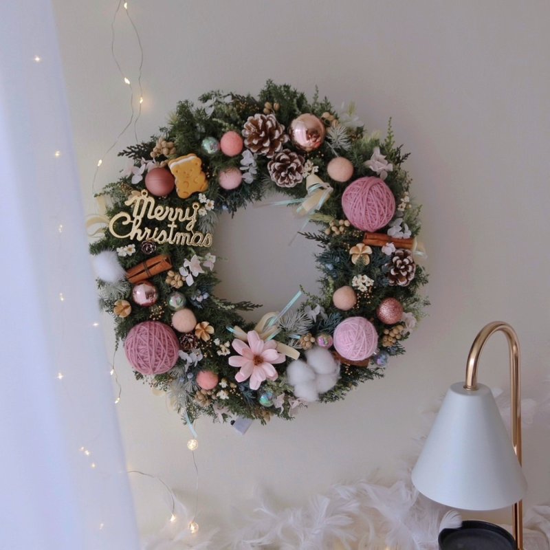 Cute Bear Cedar Christmas Wreath Korean Pink Decoration Everlasting Christmas Wreath Christmas Gift - Dried Flowers & Bouquets - Plants & Flowers Pink