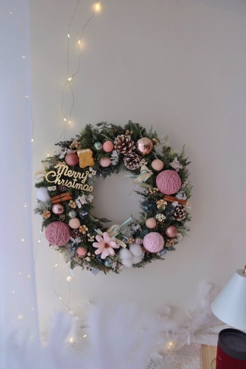 かわいいクマ杉クリスマスリース韓国ピンク装飾永遠のクリスマス