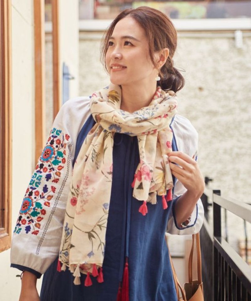 [Restock pre-order] Floral tassel shawl scarf multi-layered scarf (5 colors) LCOP4107 - Knit Scarves & Wraps - Other Materials 