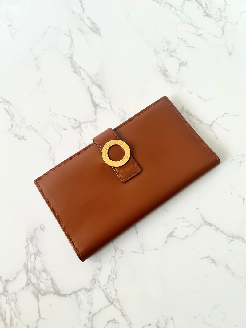 【LA LUNE】Second-hand Vintage CELINE Triomphe Monogram Long Wallet (HK Vintage) - กระเป๋าสตางค์ - วัสดุอื่นๆ สีนำ้ตาล