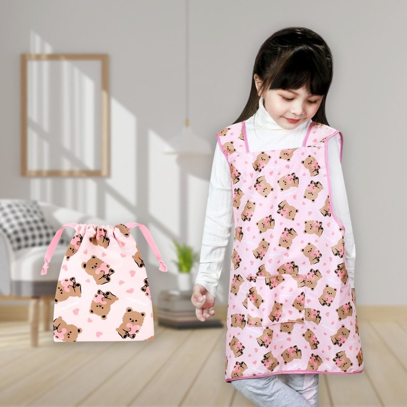 Water-repellent children's apron drawing pocket (single pocket with towel lining) comes with the same storage bag - Care Bear style - Aprons - Other Man-Made Fibers 