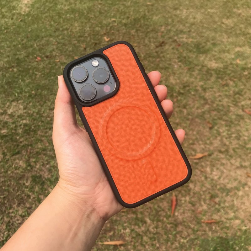 【Magsafe iPhone Case】Orange Saffiano | Shockproof | Personalized Engraved - Phone Cases - Genuine Leather Orange