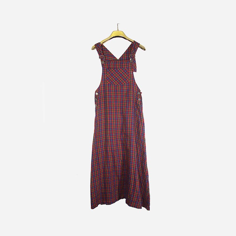 脫臼古著 / 紅藍格紋吊帶背心洋裝 no.977A1 vintage - 洋裝/連身裙 - 棉．麻 紅色