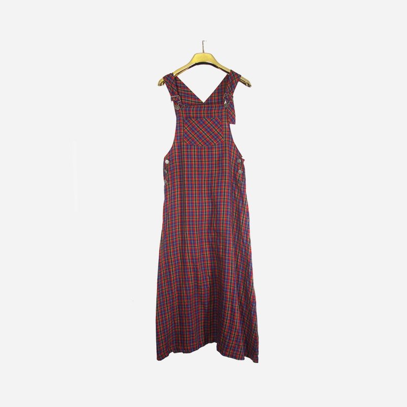 Dislocation vintage / red and blue checkered camisole dress no.977A1 vintage - ชุดเดรส - ผ้าฝ้าย/ผ้าลินิน สีแดง