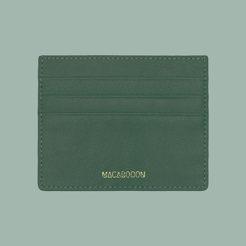 Customized Gift Italian Leather Dark Green Matcha Card Holder Wallet Small Wallet Card Holder Card Holder - Wallets - Genuine Leather Green