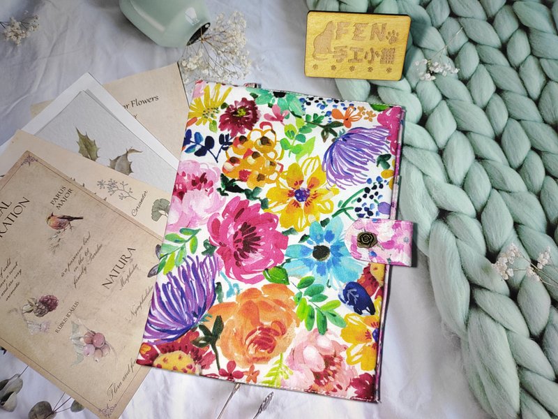 FEN手工小鋪-新款-雙拼色四合釦款-美國布料絕美花朵拼接桃紅花款 - 書衣/書套 - 棉．麻 