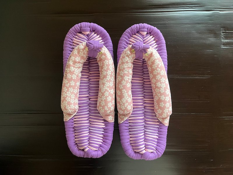 【FLIP TEE FLOP】24cm Cloth  sandal slippers Japanese Nuno-zori Cherry blossoms - รองเท้าแตะในบ้าน - ผ้าฝ้าย/ผ้าลินิน สีม่วง