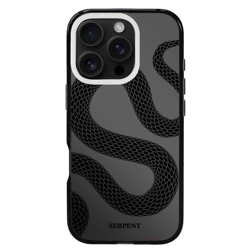 仿真動物系－暗黑系 SERPENT 透黑框 鏡面磁吸版 iPhone 防摔殼 - 手機殼/手機套 - 環保材質 黑色