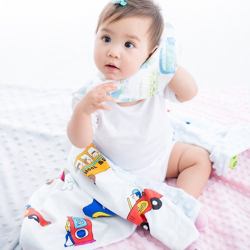 Cutie Bella 美好生活精品館 Minky多功能 點點顆粒 攜帶毯嬰兒毯冷氣毯被 藍色-汽車