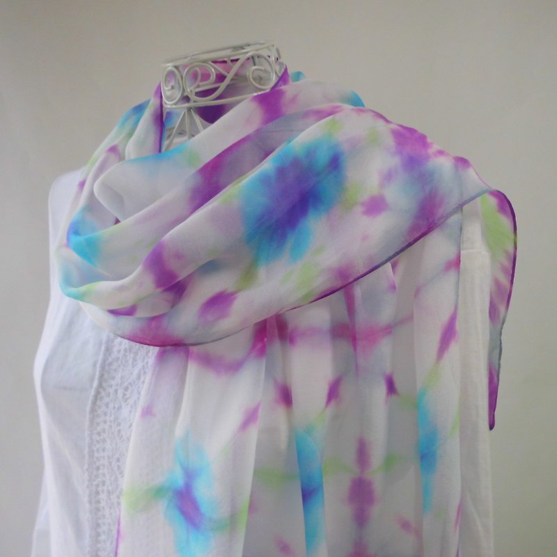 Tie-dye, silk chiffon, festival music_3, stole - Knit Scarves & Wraps - Silk Purple