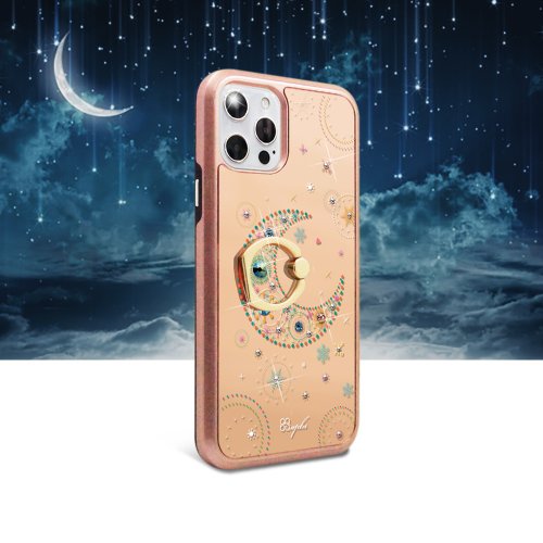 apbs 雅品仕 水晶彩鑽手機殼 iPhone 12 全系列水晶彩鑽全包鏡面指環扣雙料手機殼-星月