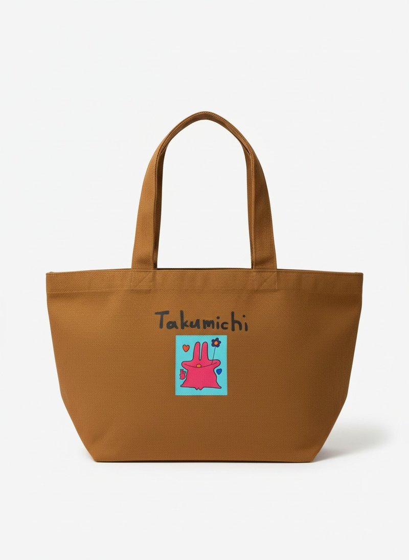 TAKUMICHI Everyday Characters Tote Bag Series - Rabbit - กระเป๋าถือ - ผ้าฝ้าย/ผ้าลินิน สีนำ้ตาล