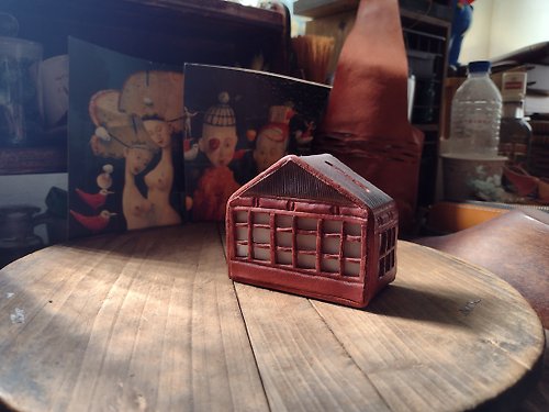 革趣 復古日本日式房屋 可愛小房子純牛皮 零錢/存錢筒 置物盒