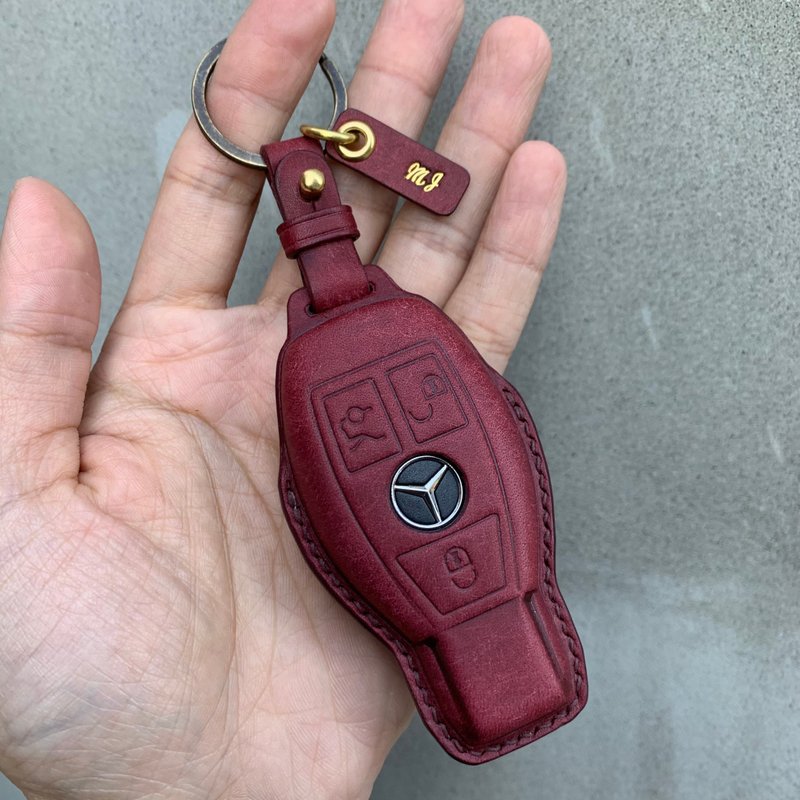 Benz 賓士 長版 磨砂油蠟 汽車鑰匙皮套 A200 G350 G500 CLA SUV - 鑰匙圈/鑰匙包 - 真皮 藍色