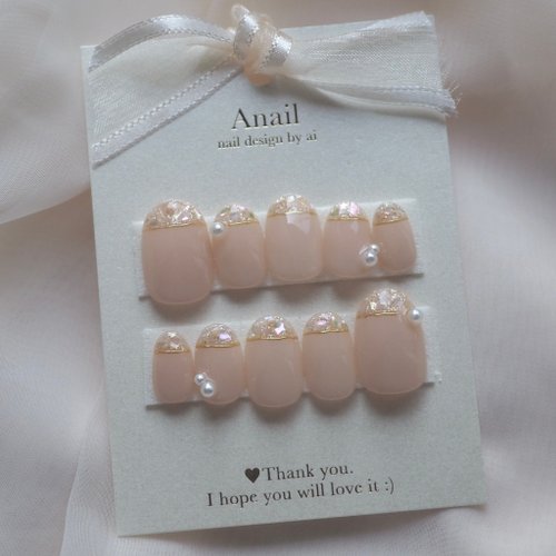 A.nail / Press On Nails フレンチネイル / ベージュネイル / ピンクベージュ / ネイルチップ/ ネイルアート/ 美甲貼片/ 藝術美甲貼片