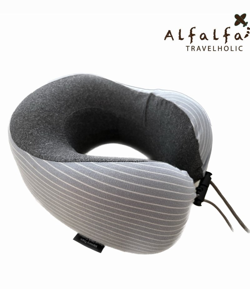 Oval Shaped Stripes Memory Foam Travel Neck Cushion - Light Blue/white stripes - หมอนรองคอ - ไฟเบอร์อื่นๆ สีน้ำเงิน