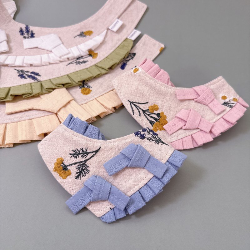 NAMICHI 刺繡花 寵物圍巾 現貨 - 項圈/牽繩 - 棉．麻 